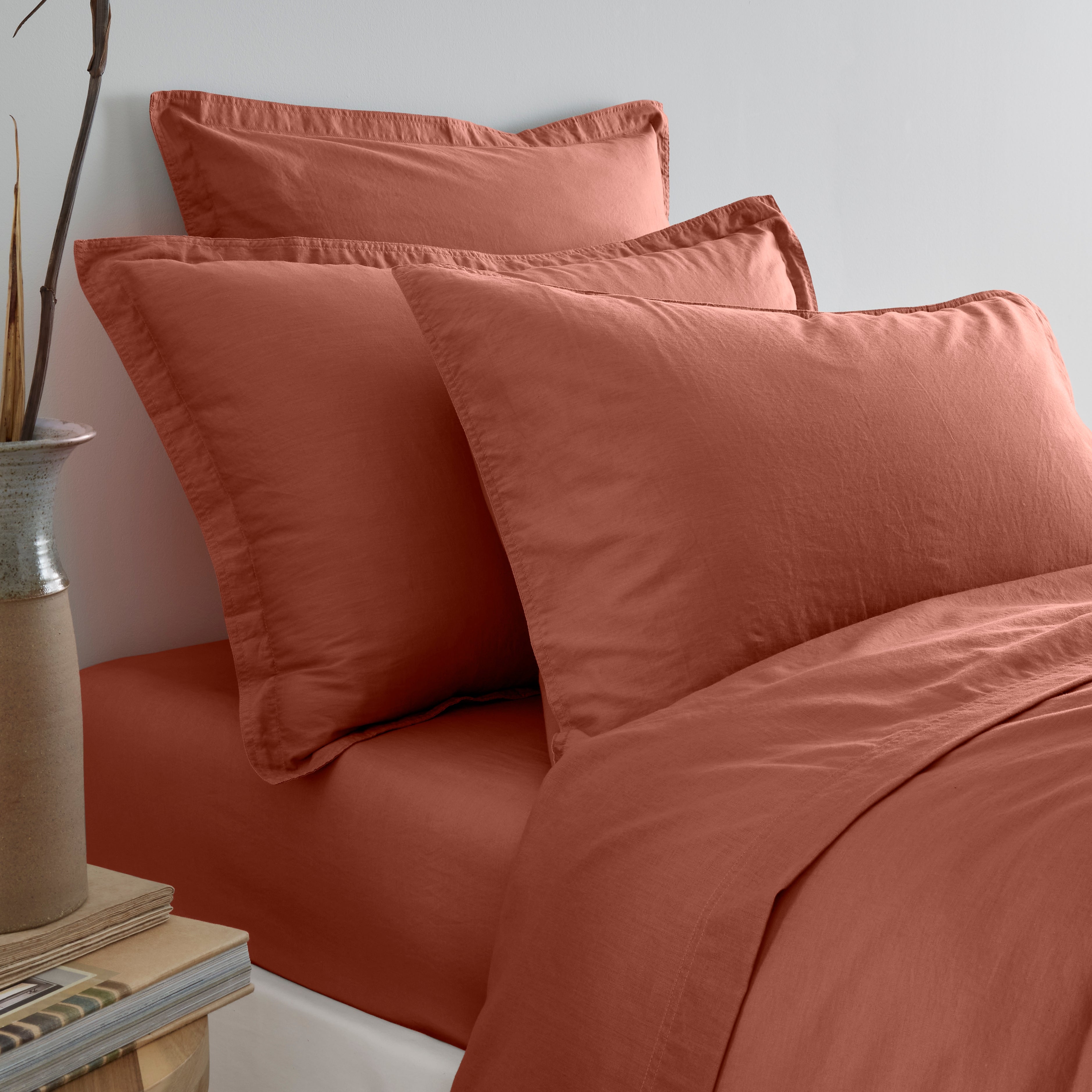Soft Washed Recycled Cotton Standard Pillowcase Pair Orange