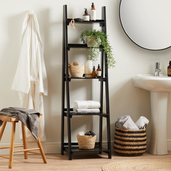 White ladder deals shelf with baskets