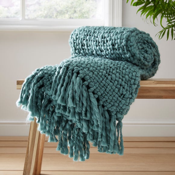 Duck egg chunky knitted throw hot sale