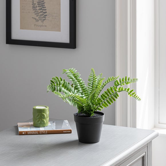 Artificial Fern In Black Plant Pot