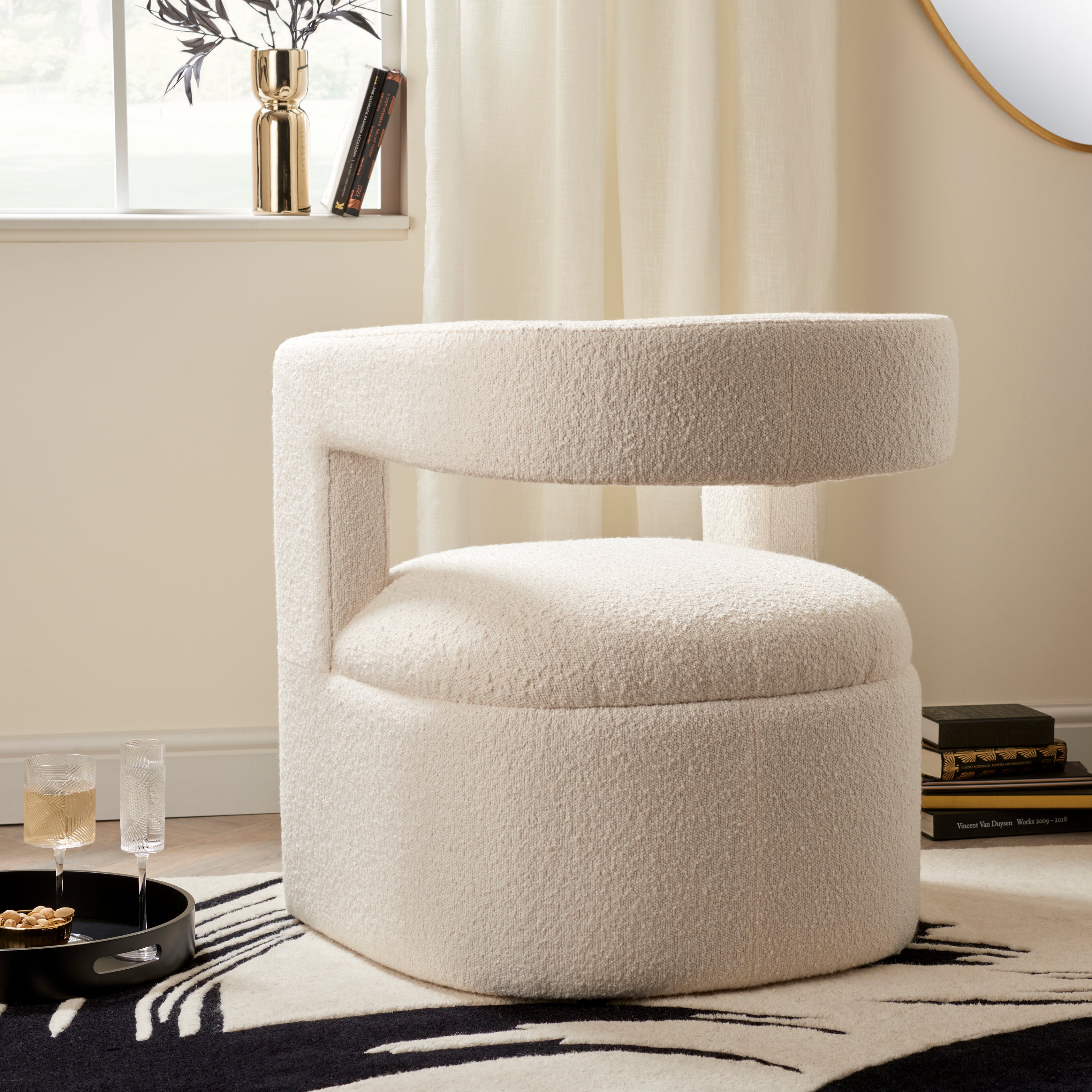 Tallie Ivory Boucle Storage Accent Chair Cream