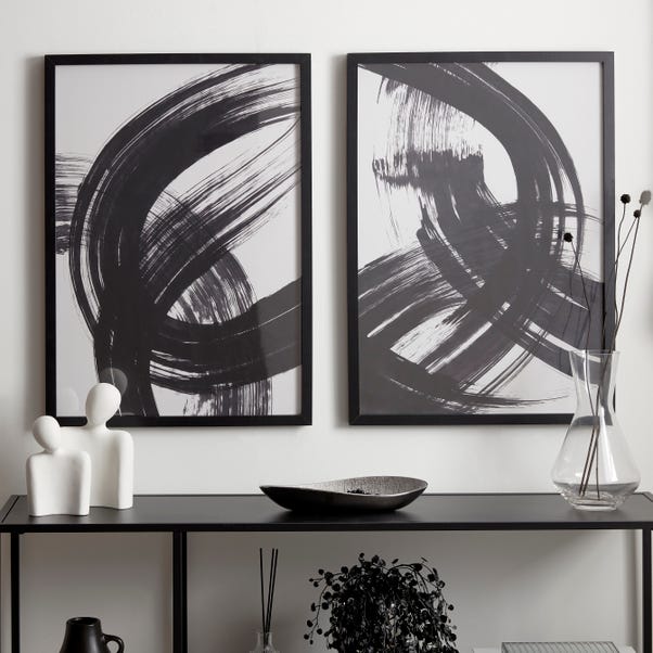 Set of 2 Abstract Wall Prints Black and white