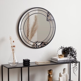 Double Frame Circular Mirror 65cm Black
