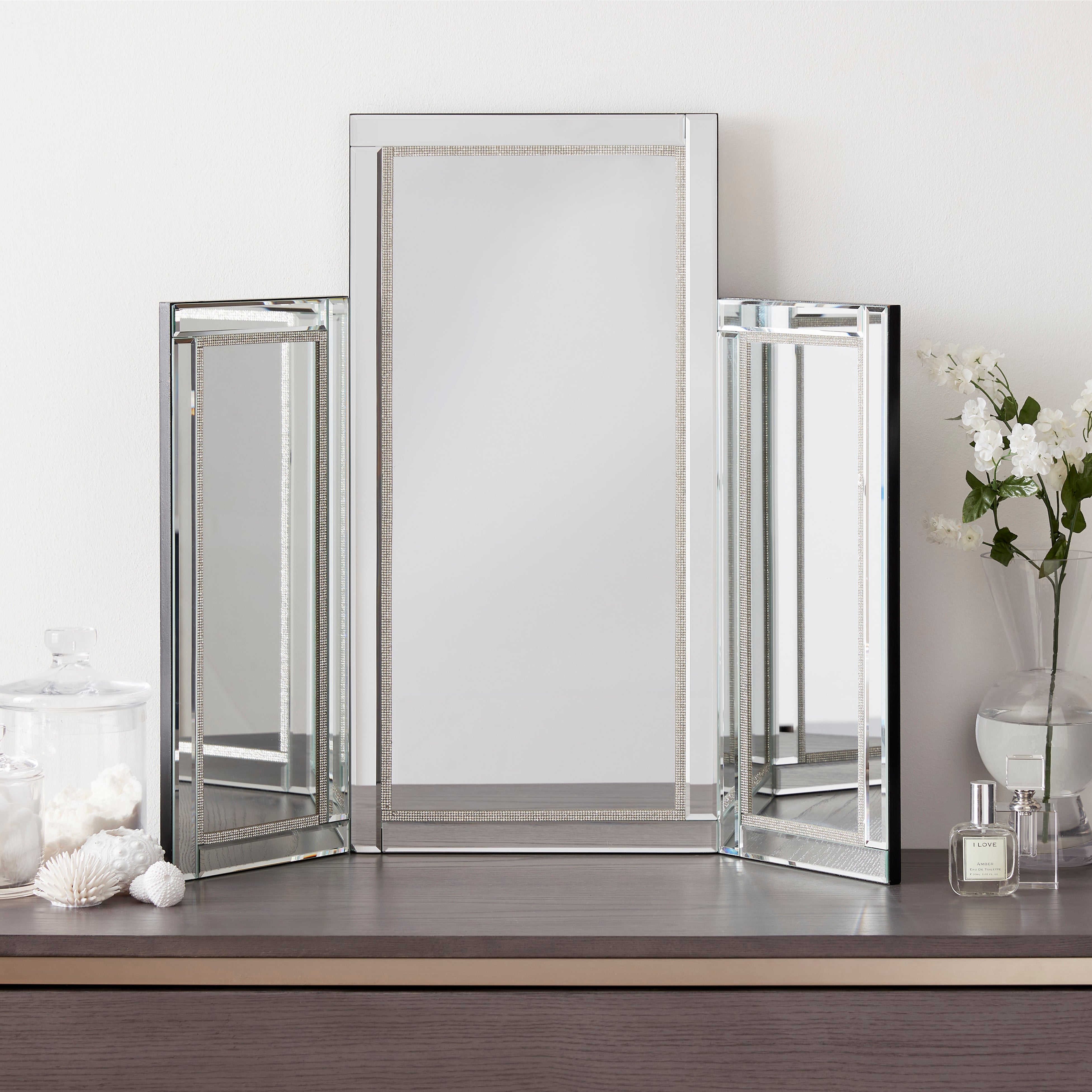 Click to view product details and reviews for Diamante Dressing Table Mirror Silver.