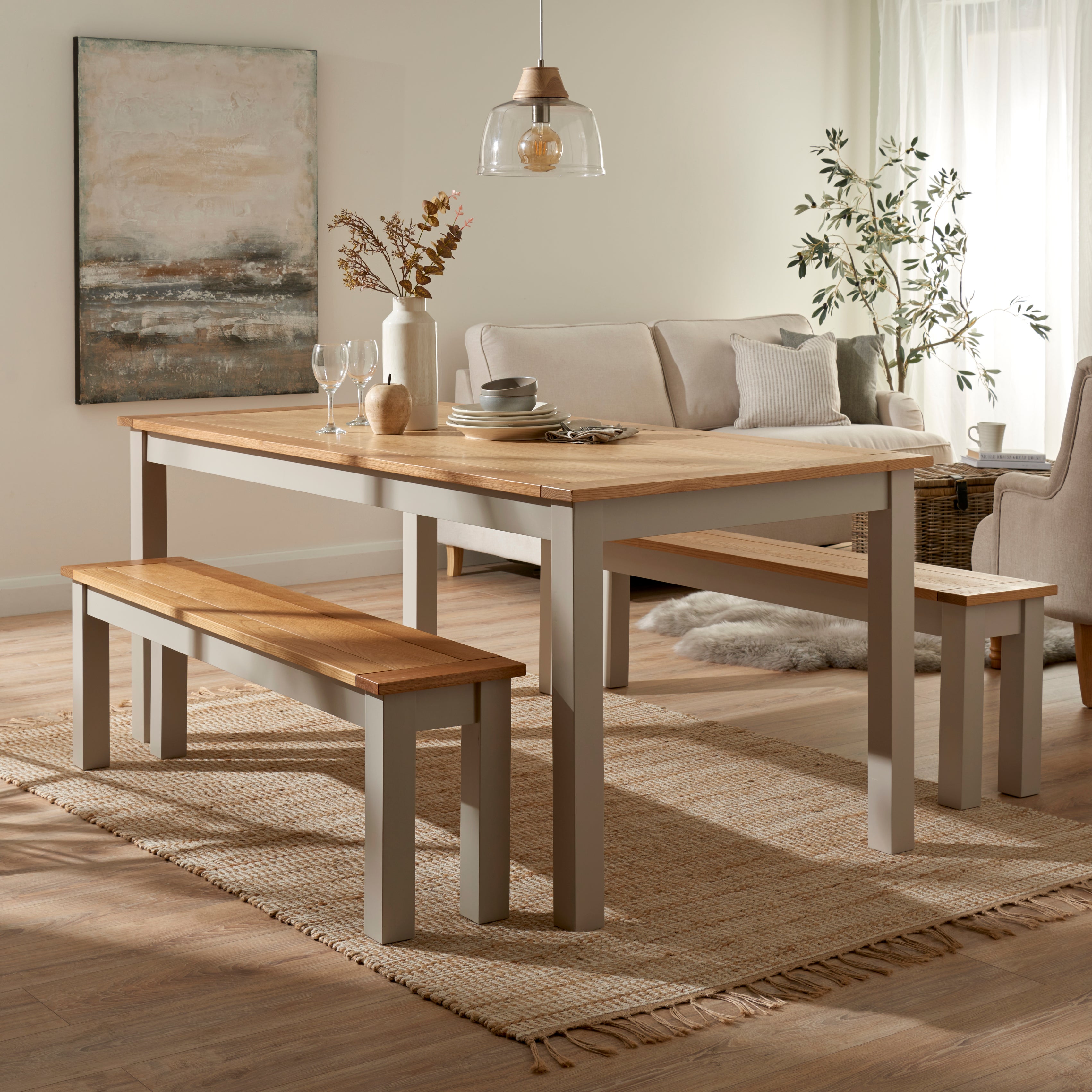 Clifford Rectangular Dining Table with 2 Benches