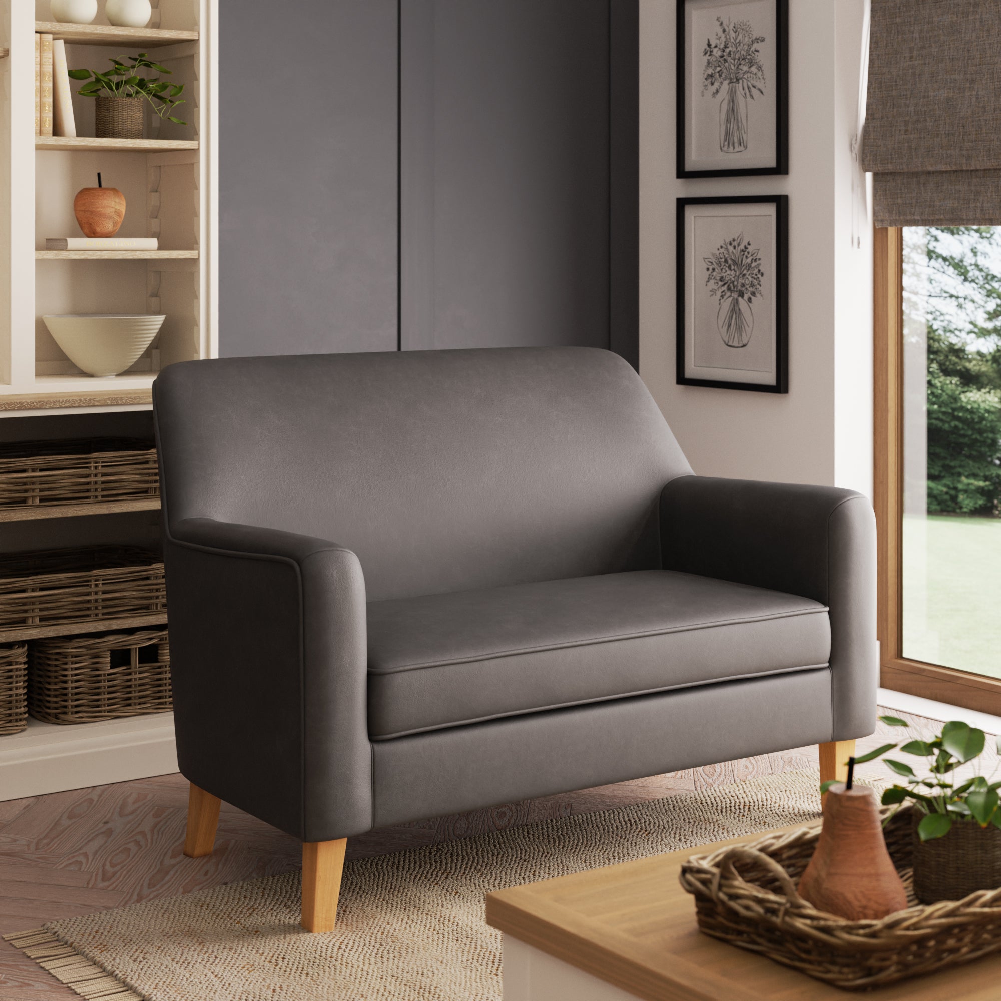 Cooper Grey Faux Leather 2 Seater Sofa Grey