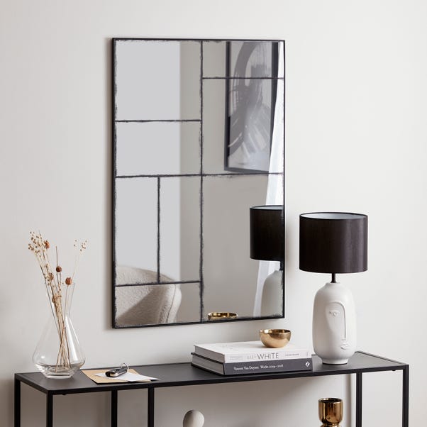 Distressed Window Mirror, 90x60cm Black