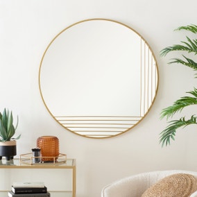 Gold Line Round Wall Mirror, 80cm