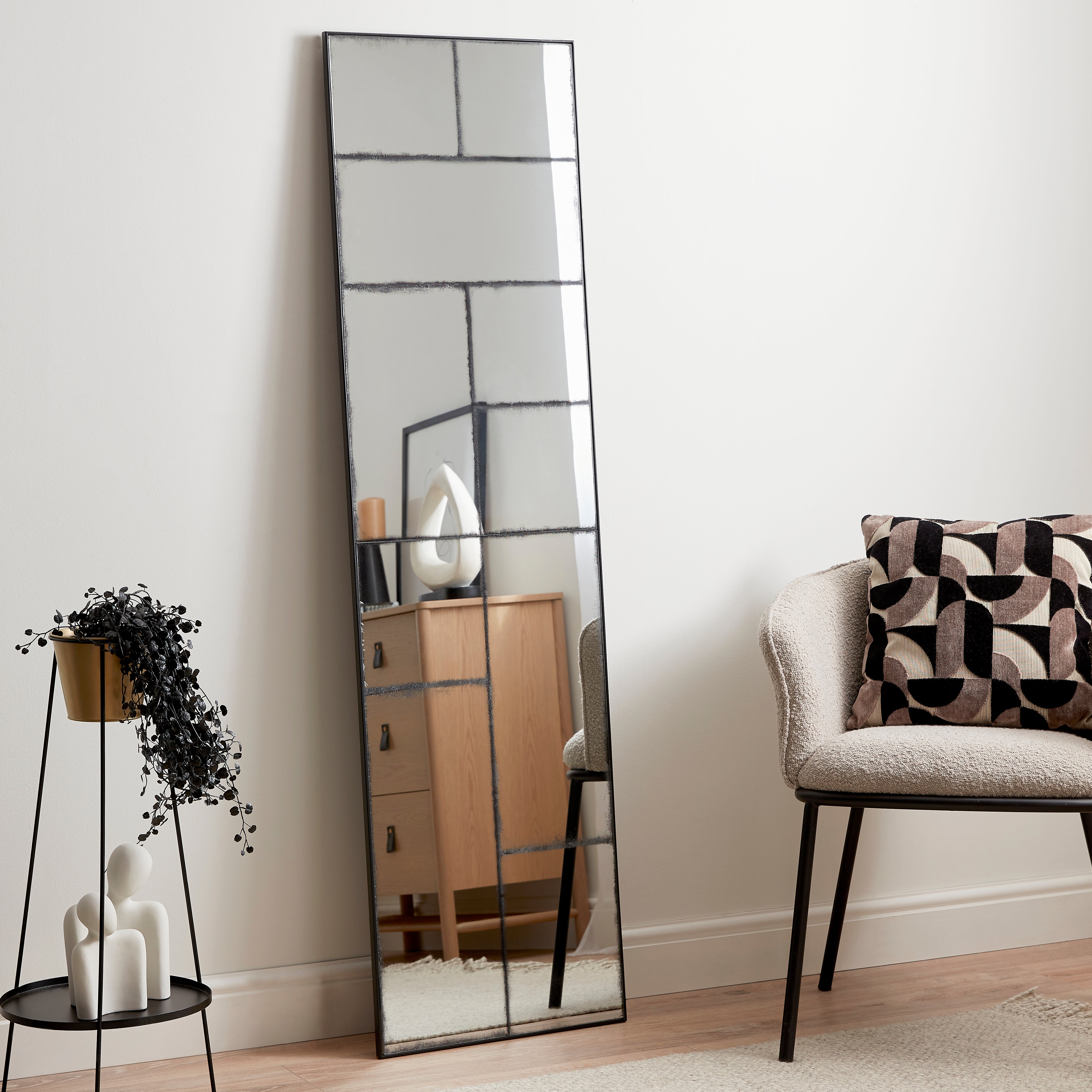 Click to view product details and reviews for Distressed Black Window Mirror 160cm X 45cm Black.