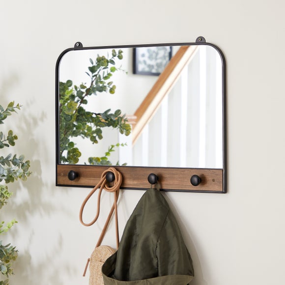 Fulton Curved Wall Mirror with Hooks Dunelm