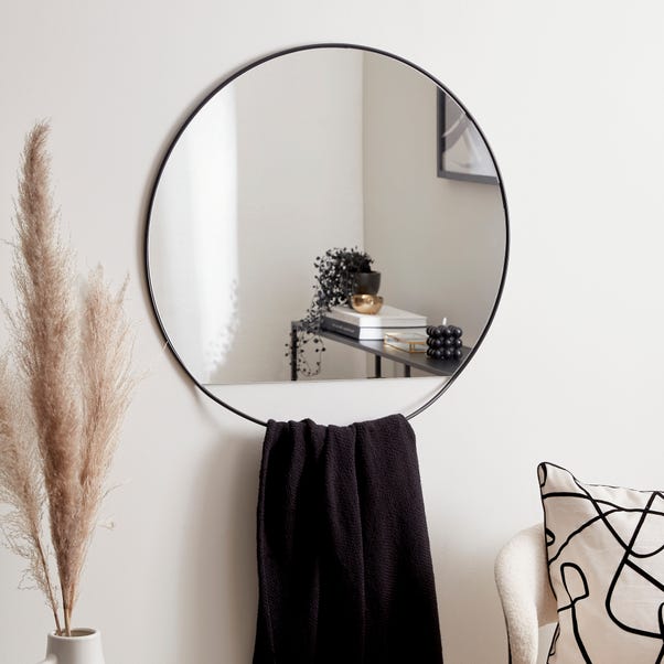 Round Mirror with Hanging Detail 75cm Black