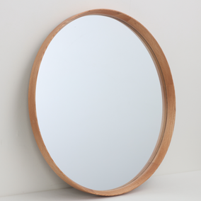 Elements Round Wall Mirror, Solid Oak 80cm 