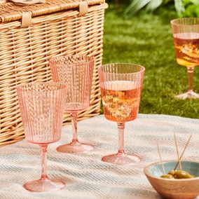 Ribbed Acrylic Pink Wine Glass