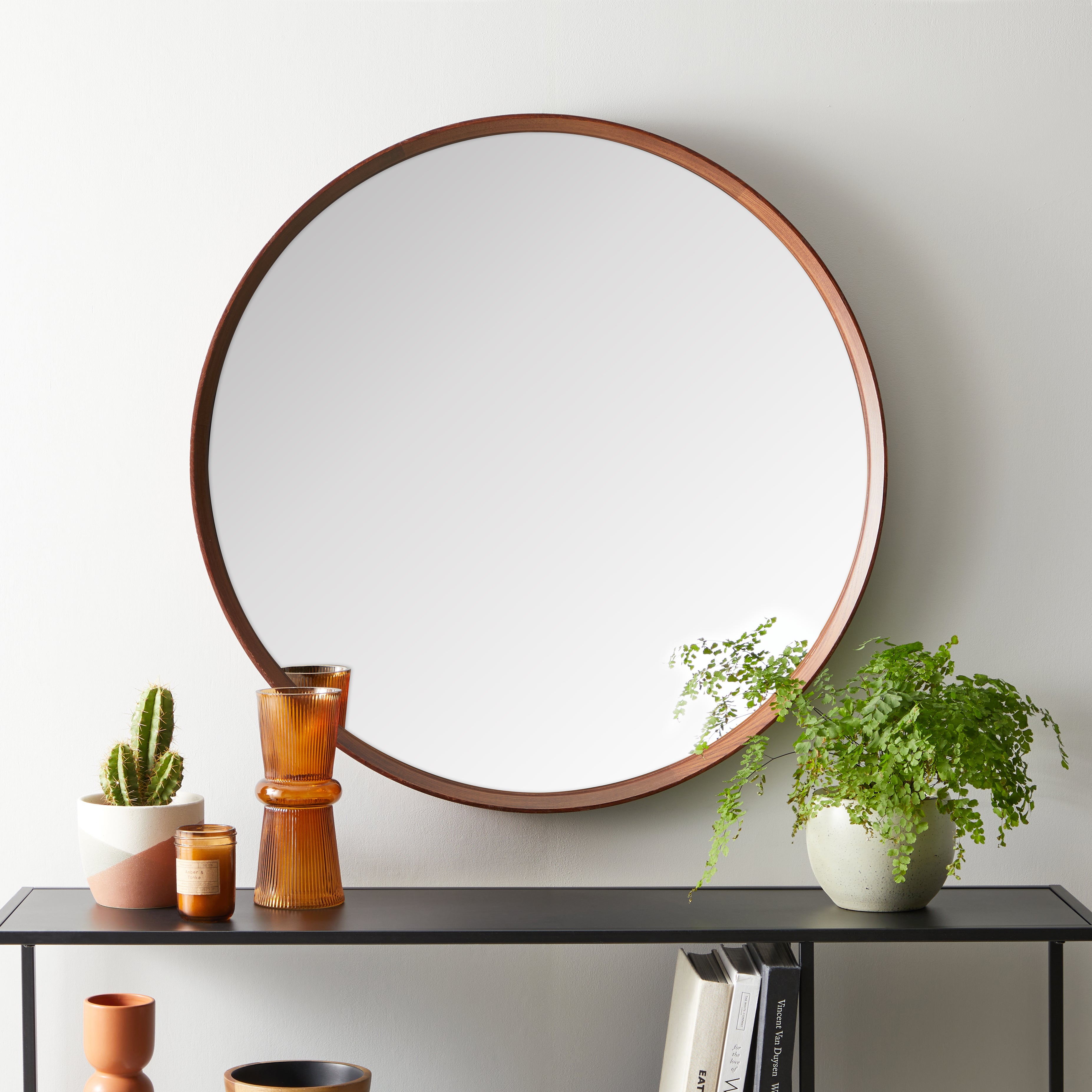 Elements Round Wall Mirror Solid Oak 80cm Brown