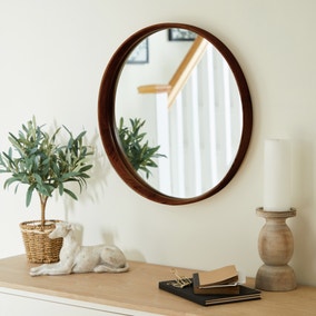Elements Round Wall Mirror, Solid Oak 55cm 