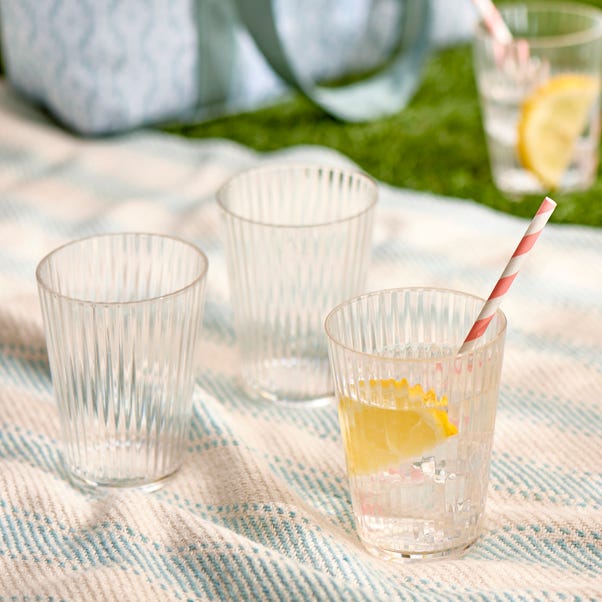 Set of 4 Ribbed Clear Acrylic Tumbler Glasses Clear