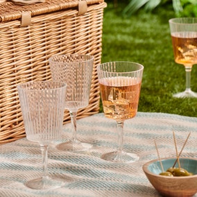 Set of 4 Ribbed Clear Acrylic Wine Glass 