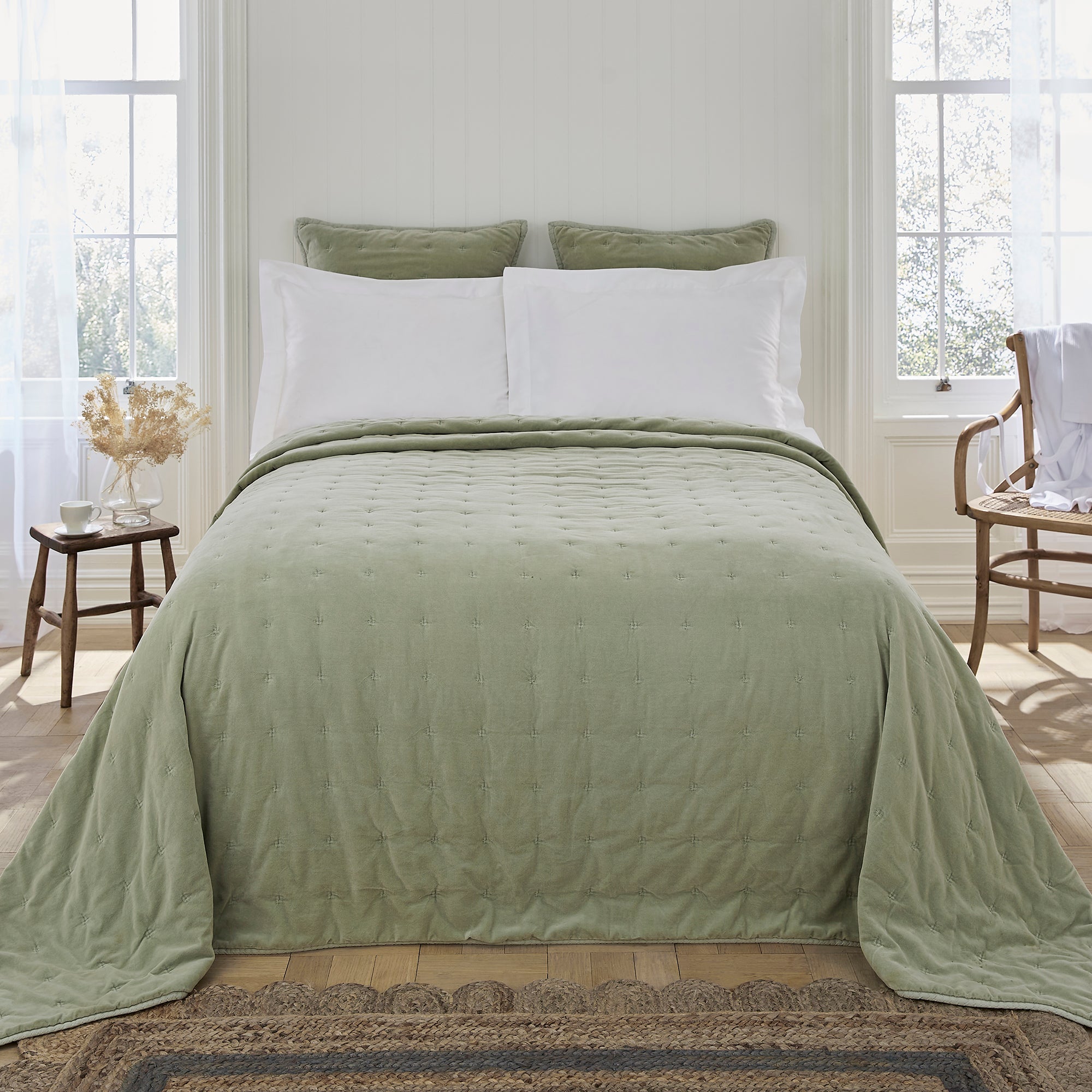 Dorma Adeena Sage Bedspread Light Green