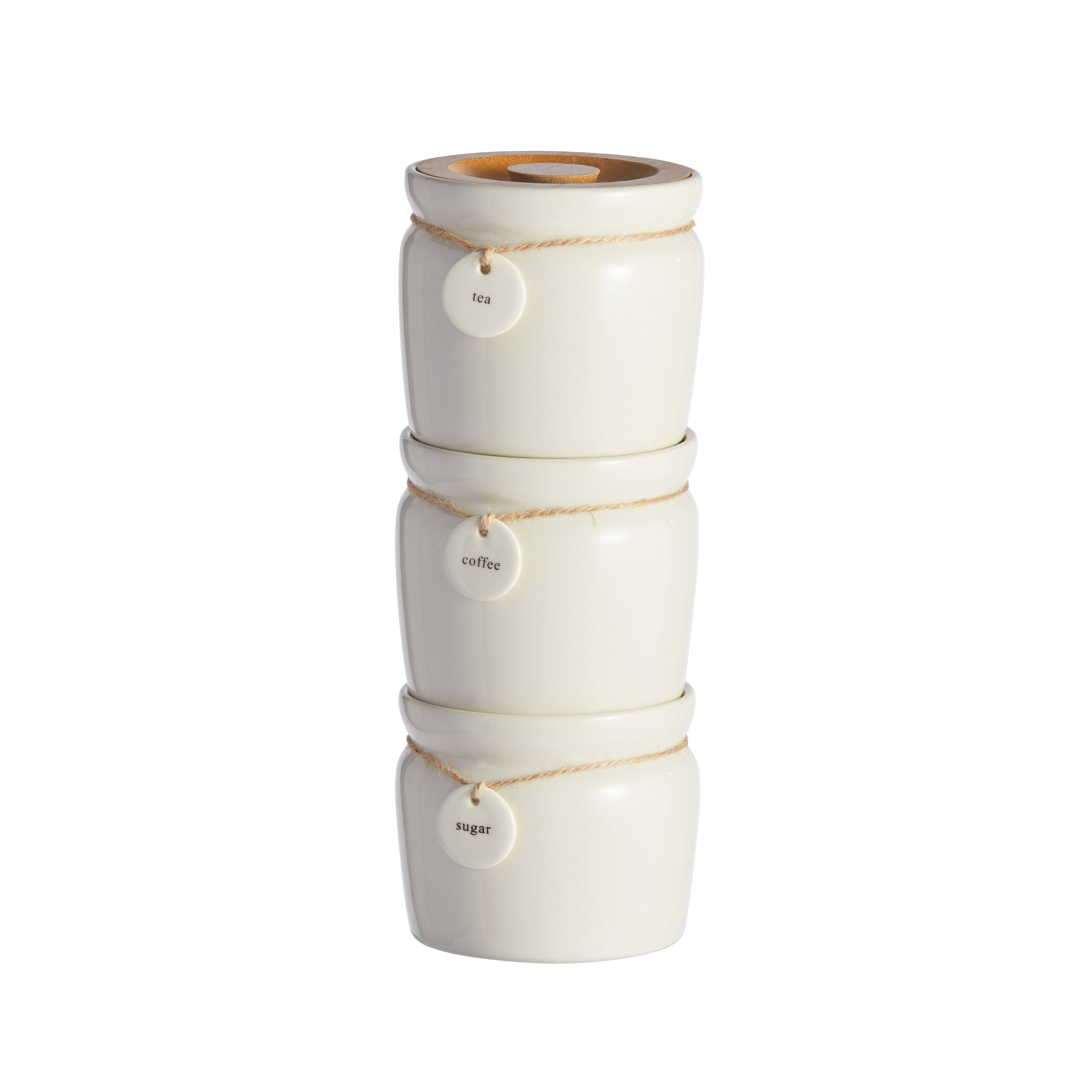 Set of 3 Cream Hang Tag Stacking Canisters | Dunelm