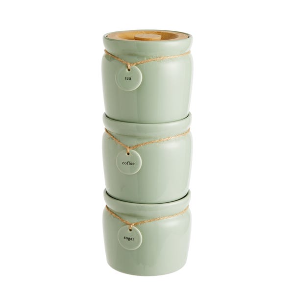 Set of 3 Sage Hang Tag Stacking Canisters  image 1 of 2