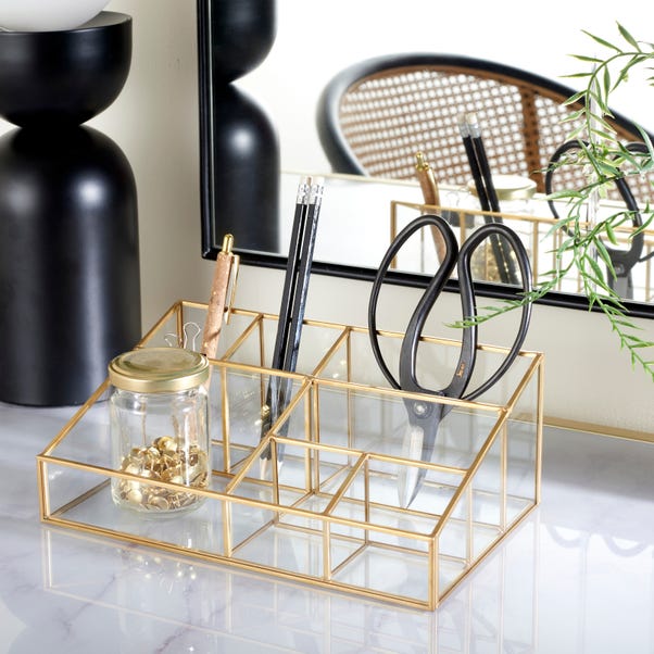 Gold Glass Desk Storage Gold