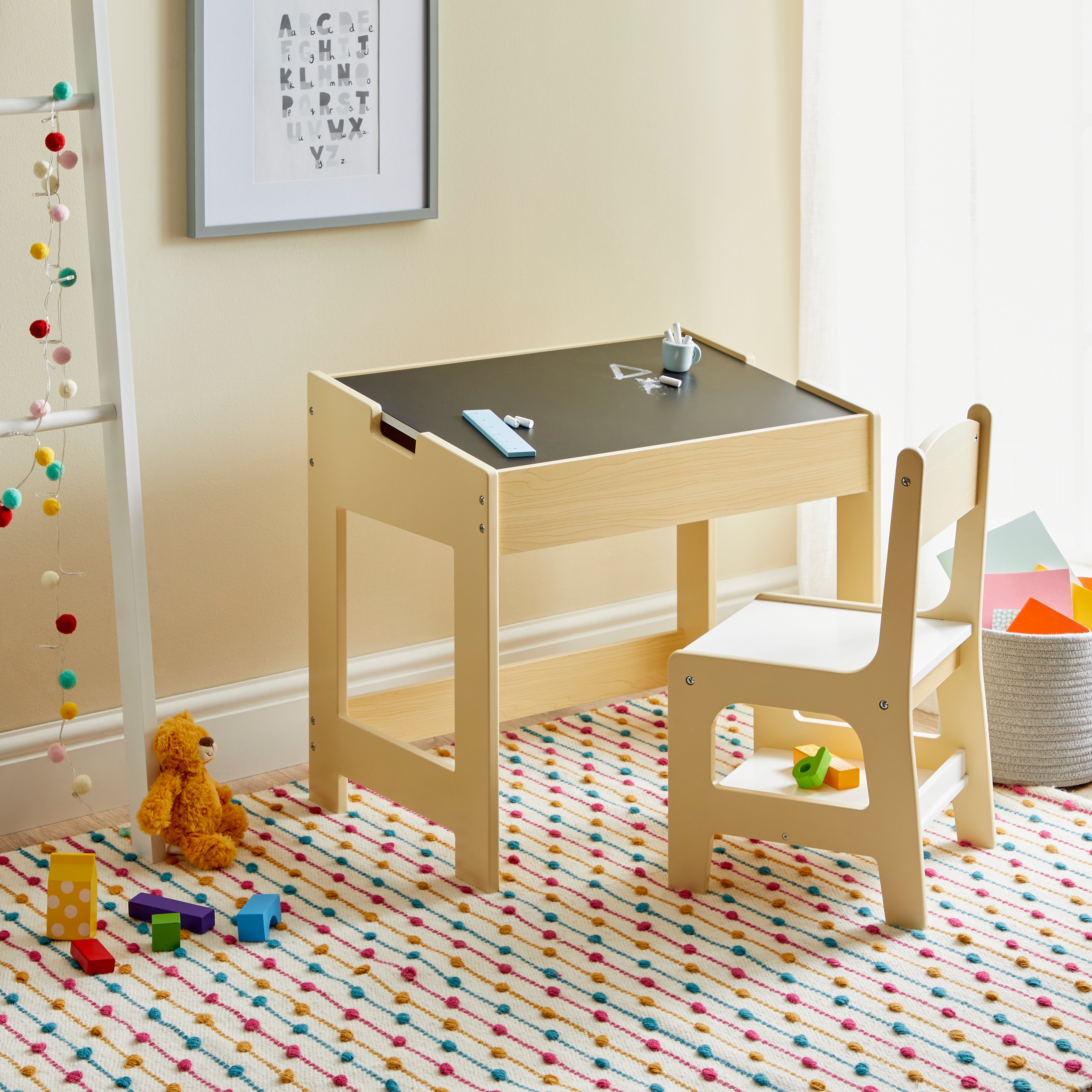 Kids Nico Flip Desk With Chair, Natural