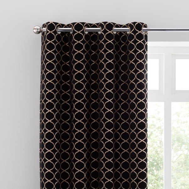 Chenille Ogee Black Eyelet Curtains  undefined