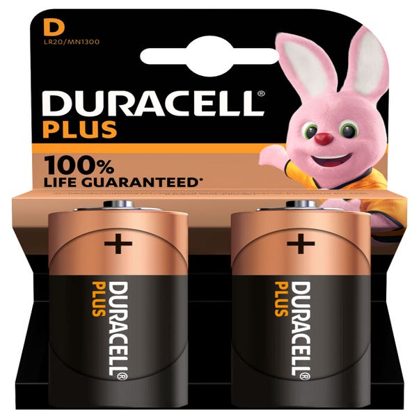Pack of 2 Duracell Plus 100 D Batteries image 1 of 1