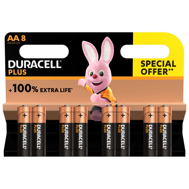 Pack of 8 Duracell Plus 100 AA Batteries image 1 of 1