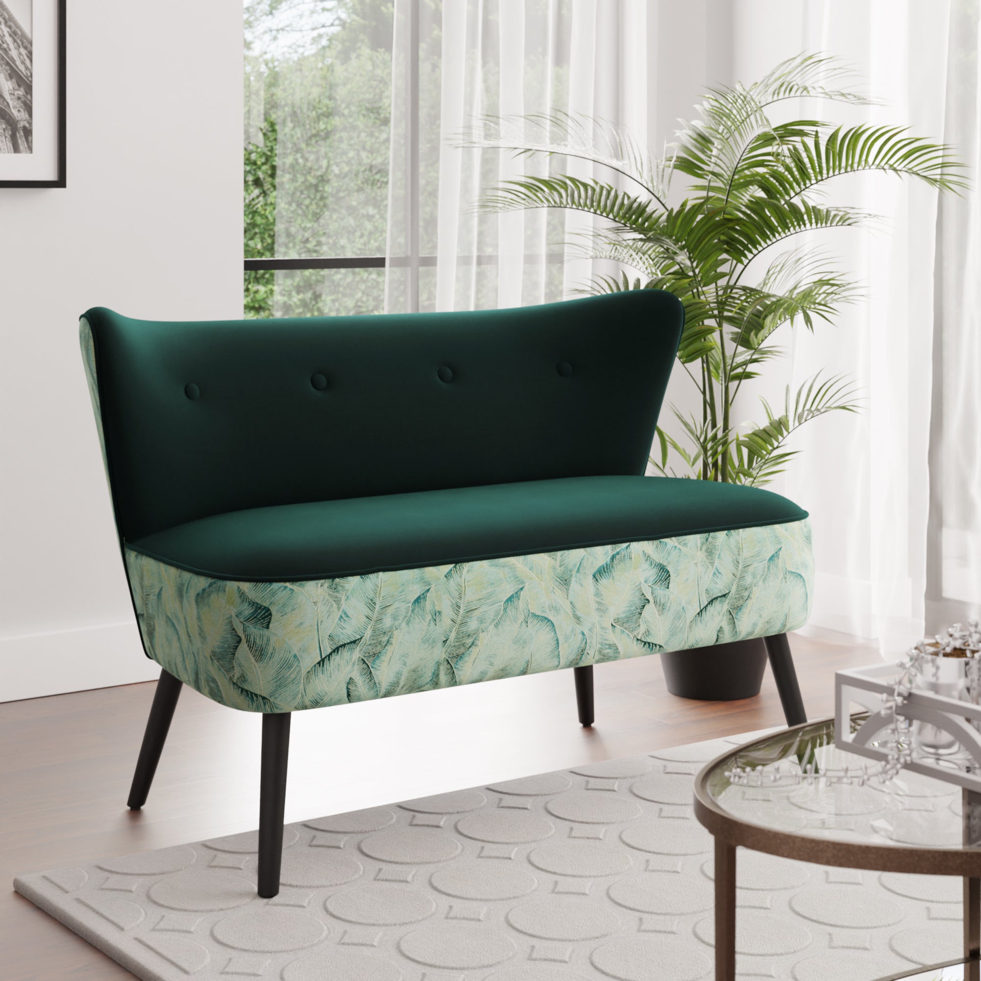 Eliza Malawi Jacquard Velvet 2 Seater Sofa Green