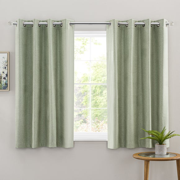 Luna Brushed Sage Blackout Eyelet Curtains | Dunelm