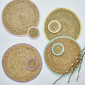Set of 4 Pastel Grass Braid Coasters