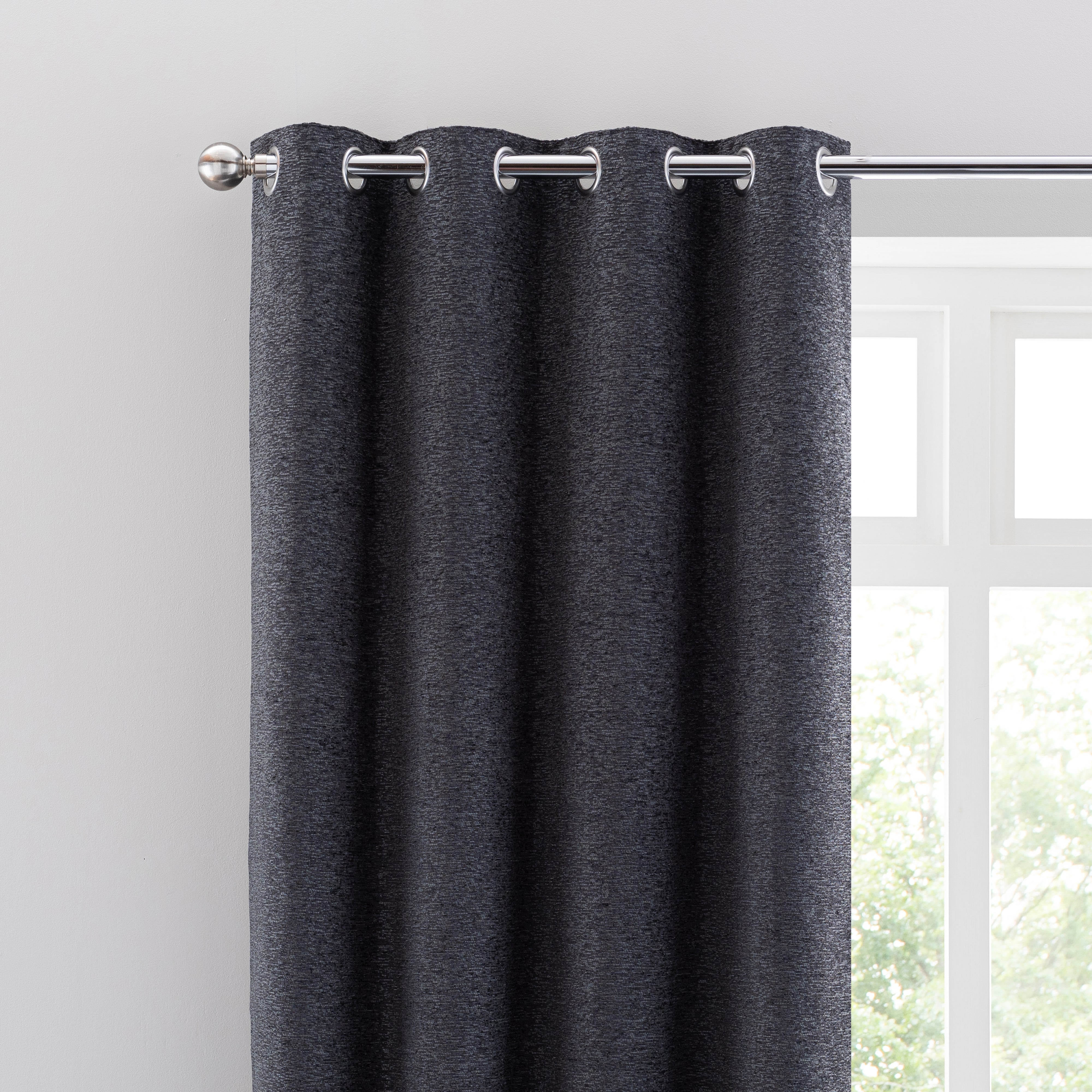 Textured Chenille Graphite Eyelet Curtains