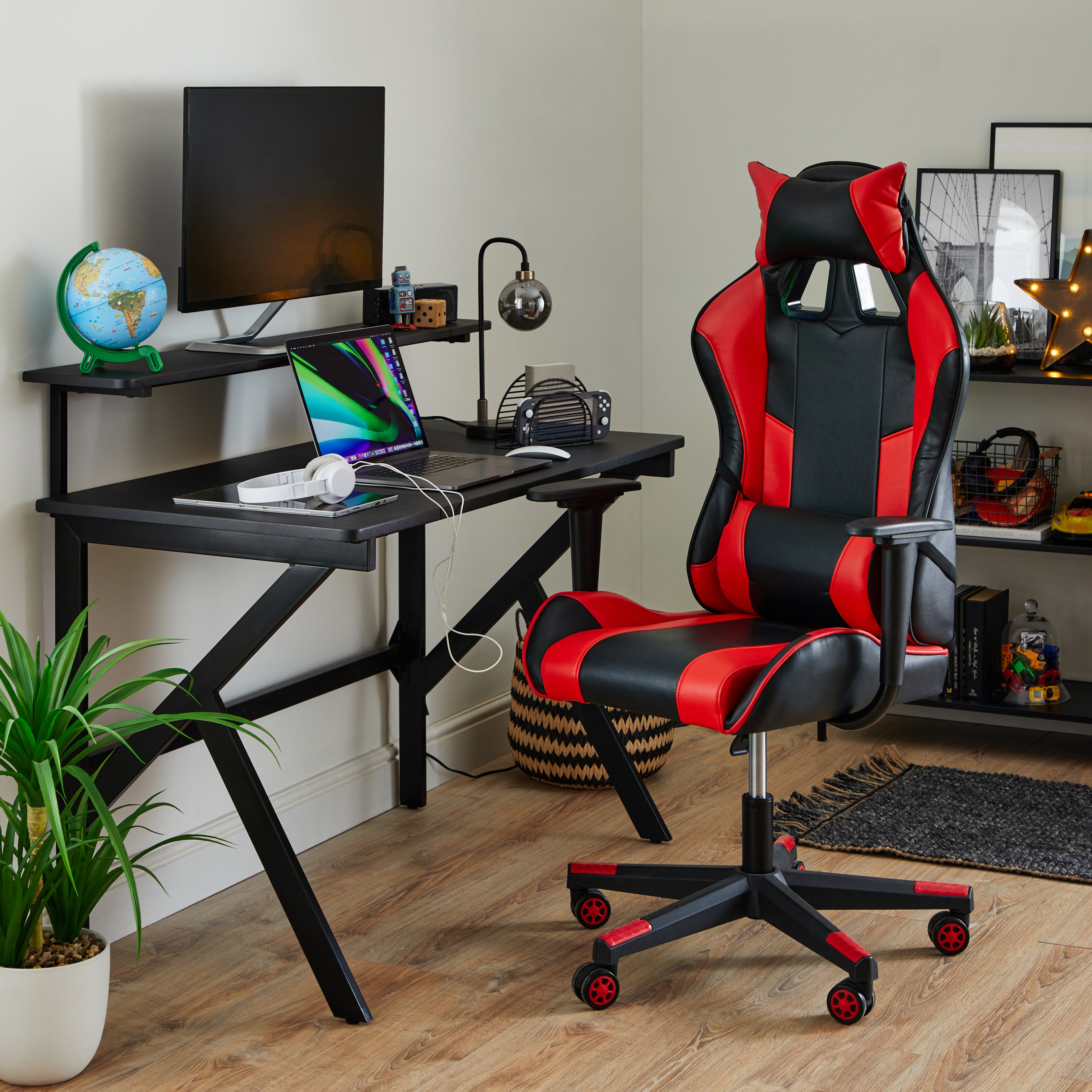 Taber Gaming Desk with Shelf Black