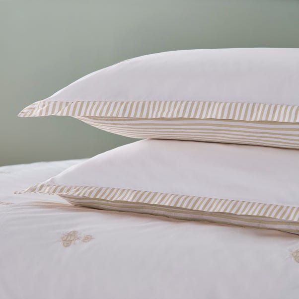 Dorma Bee Embroidery 100% Cotton Oxford Pillowcase Pair image 1 of 4