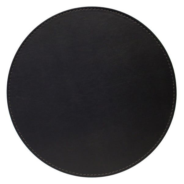 Set of 4 Black & Grey Faux Leather Reversible Round Placemats image 1 of 2