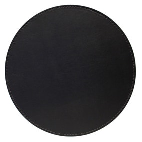 Set of 4 Black & Grey Faux Leather Reversible Round Placemats
