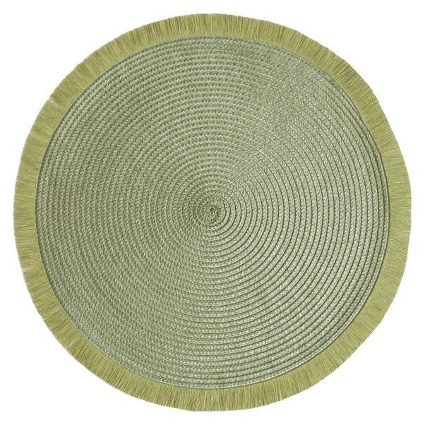 Set of 2 Sage Woven Placemats With Fringe Sage