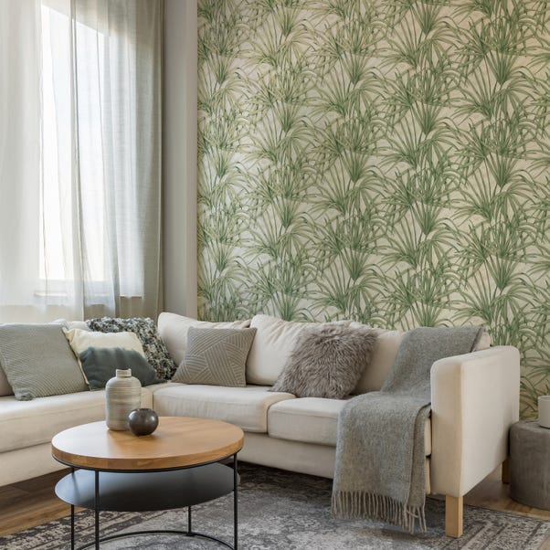 Vymura Milano Palm Leaf Green Wallpaper | Dunelm