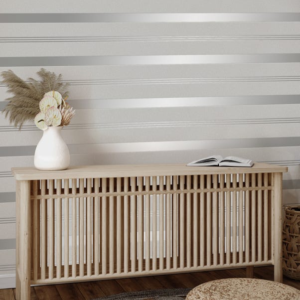 Platinum Rosco Foil Stripe Silver Wallpaper