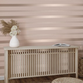 Platinum Rosco Foil Stripe Blush Wallpaper