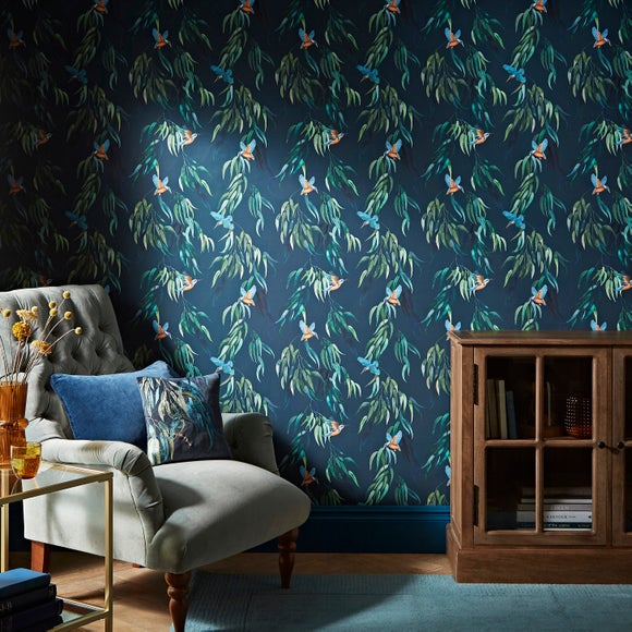 Belgravia Oliana Floral Wallpaper  Navy Blue 8487  wwwbatleydiycouk