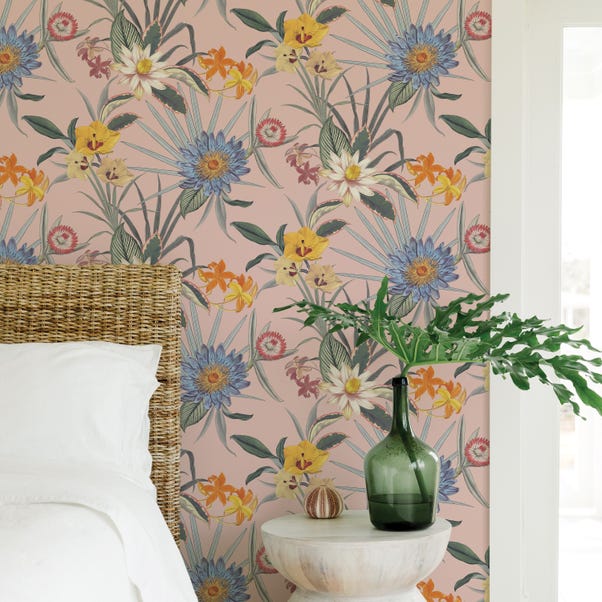 Nu Wall Self Adhesive Tropical Floral Pink Wallpaper