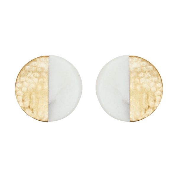 Pack of 2 Brass Gold and Marble Round Drawer Knobs Brass
