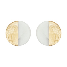 Pack of 2 Brass Gold and Marble Round Drawer Knobs