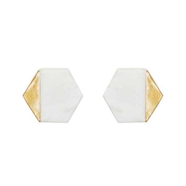 Pack of 2 Brass Gold and Marble Hexagon Door Knobs image 1 of 2