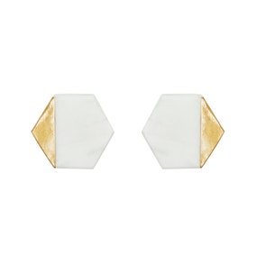 Pack of 2 Brass Gold and Marble Hexagon Door Knobs