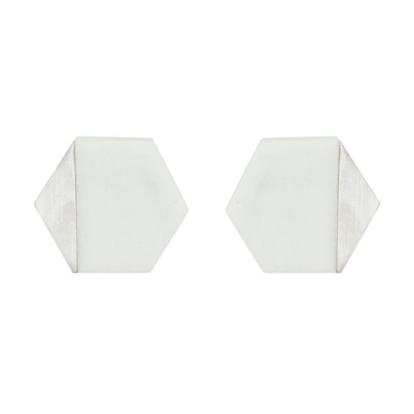 Pack of 2 Brass Silver and Marble Hexagon Door Knobs image 1 of 2