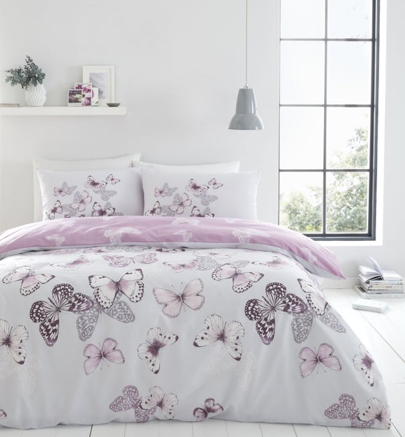 Catherine Lansfield Scatter Butterfly Heather Duvet Cover And Pillowcase Set