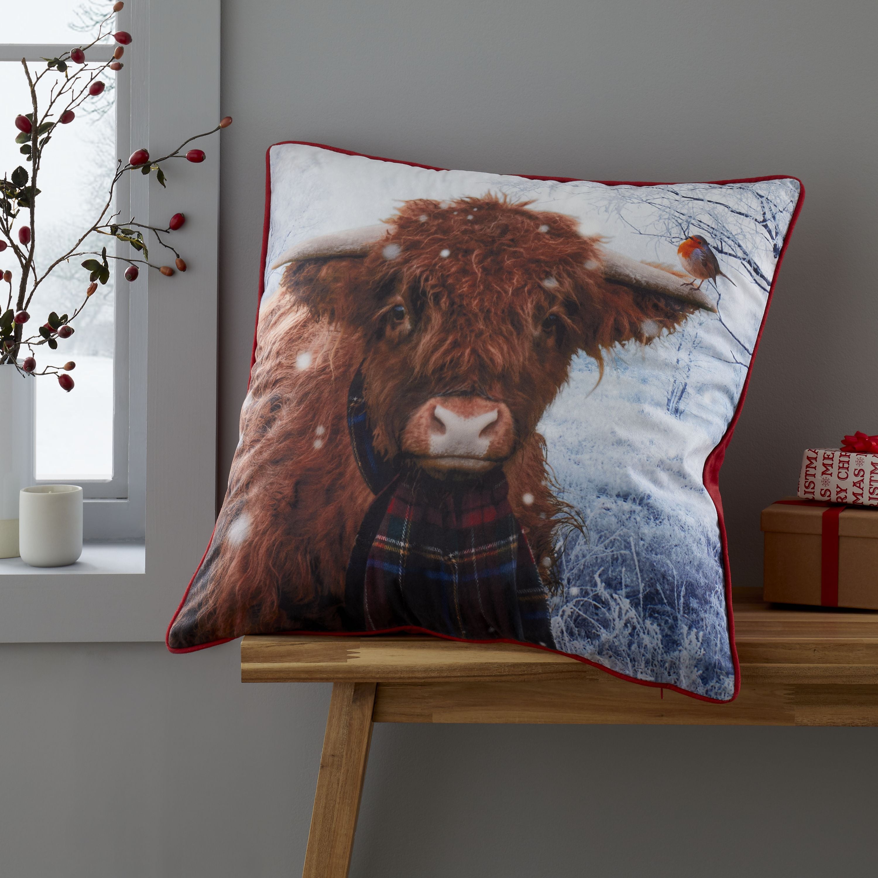 Photo of Cl highland cow cushion multicoloured